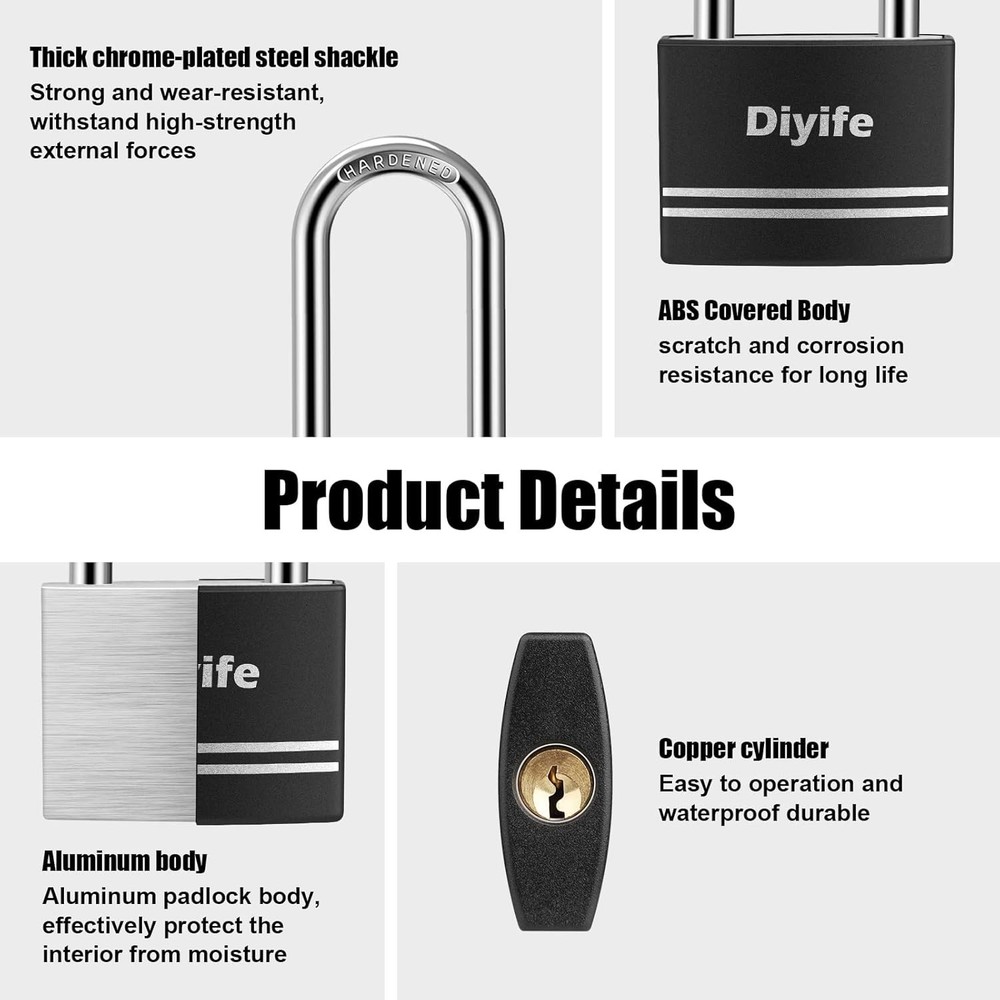Durable Anti-Rust Padlocks - 2 Pack with 4 Alike Keys for Total Convenience