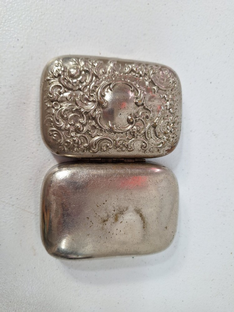 Antique Silver Hinged Box Tin Victorian