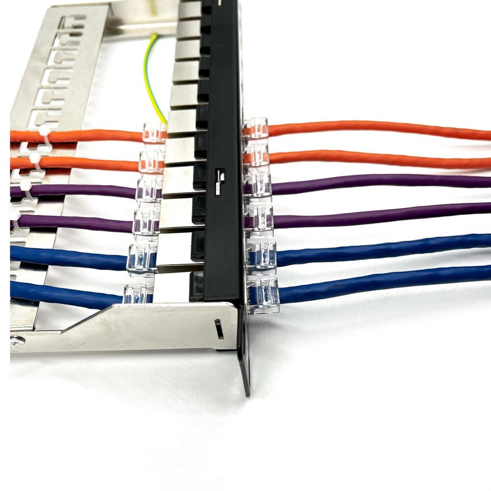 ETS 12 Port Patch Panel 10 inch Cat6A Inline Keystone, Feedthrough Coupler