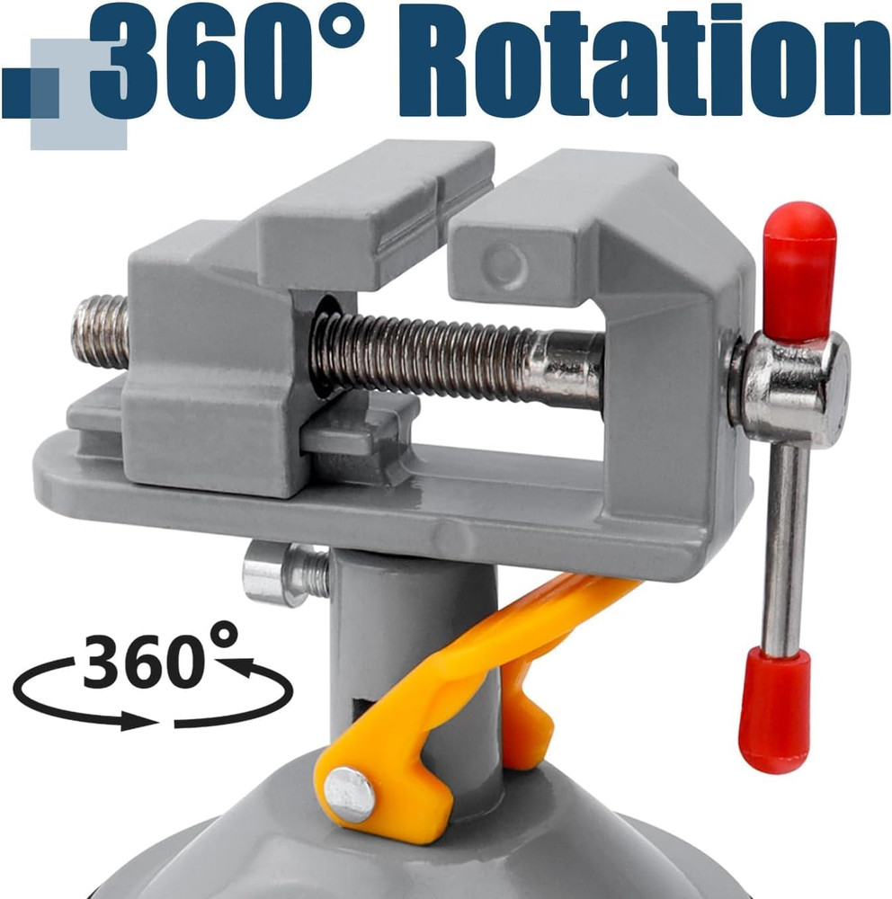 360° Rotating Mini Bench Vise with Suction Cup Base, Adjustable Clamping Force