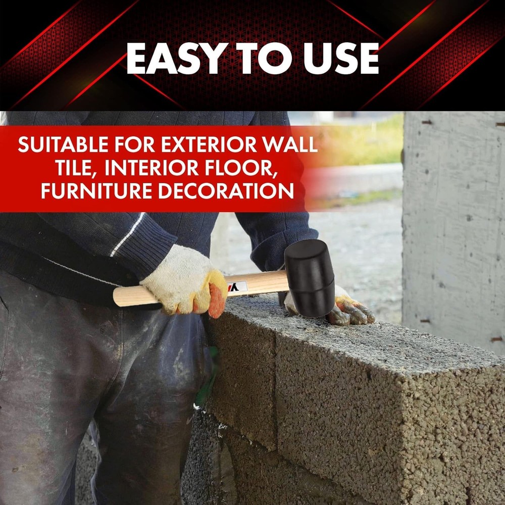 8oz Shockproof Rubber Mallet with Solid Wood Handle - Perfect for All Projects