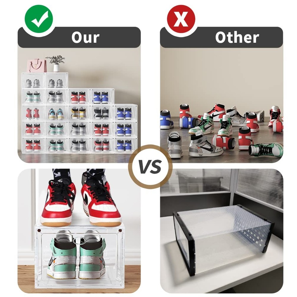 12 PACK Large Shoe Storage Boxes, Shoe Boxes Clear Plastic Stackable, Shoe Or...