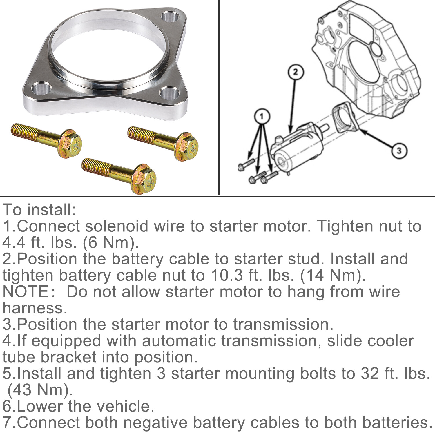 Starter Spacer w/Bolts 5 Speed NV4500 for 94-02 Dodge Ram 2500/3500 5.9L Cummins
