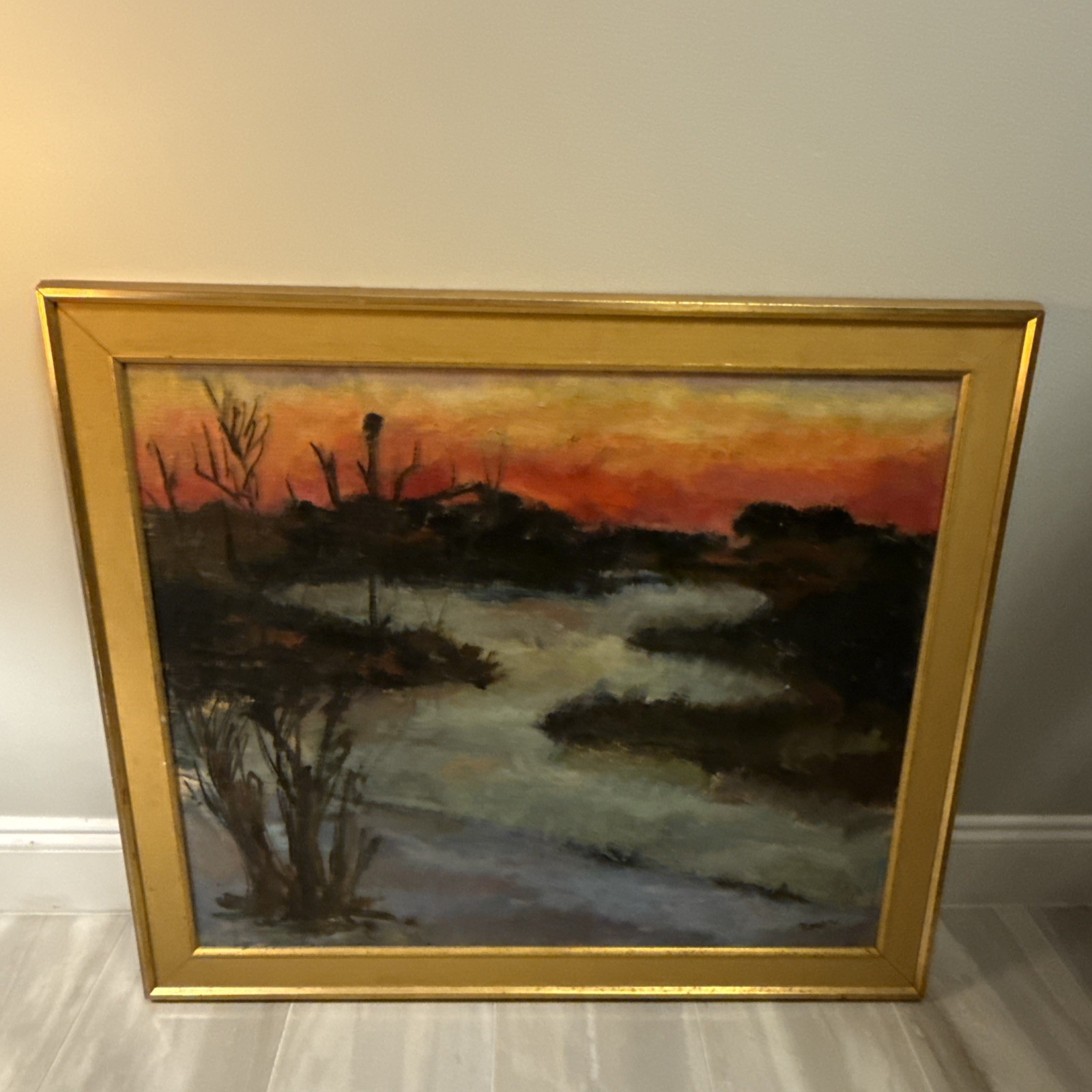 Vintage Florida Landscape Original Oil Painting On Canvas Framed Signed Rosen