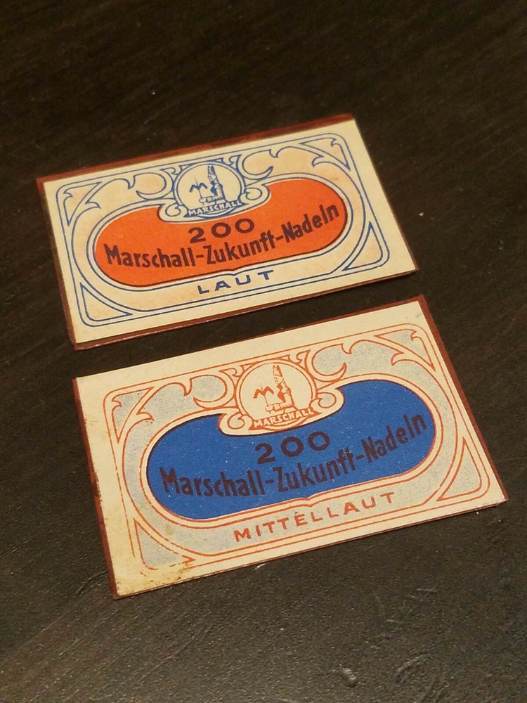 2 Gramophone phonograph needle packets, marschall, empty