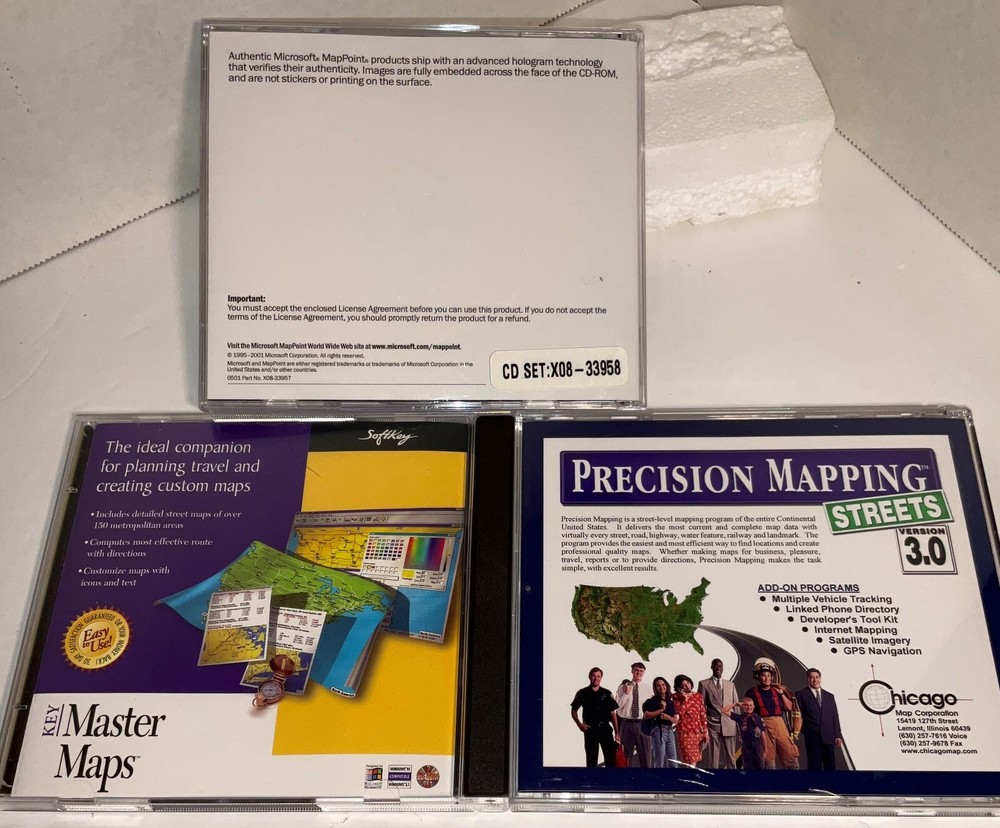 Microsoft Mappoint version 2002 + Master Maps + Precision Mapping - 3 preowned