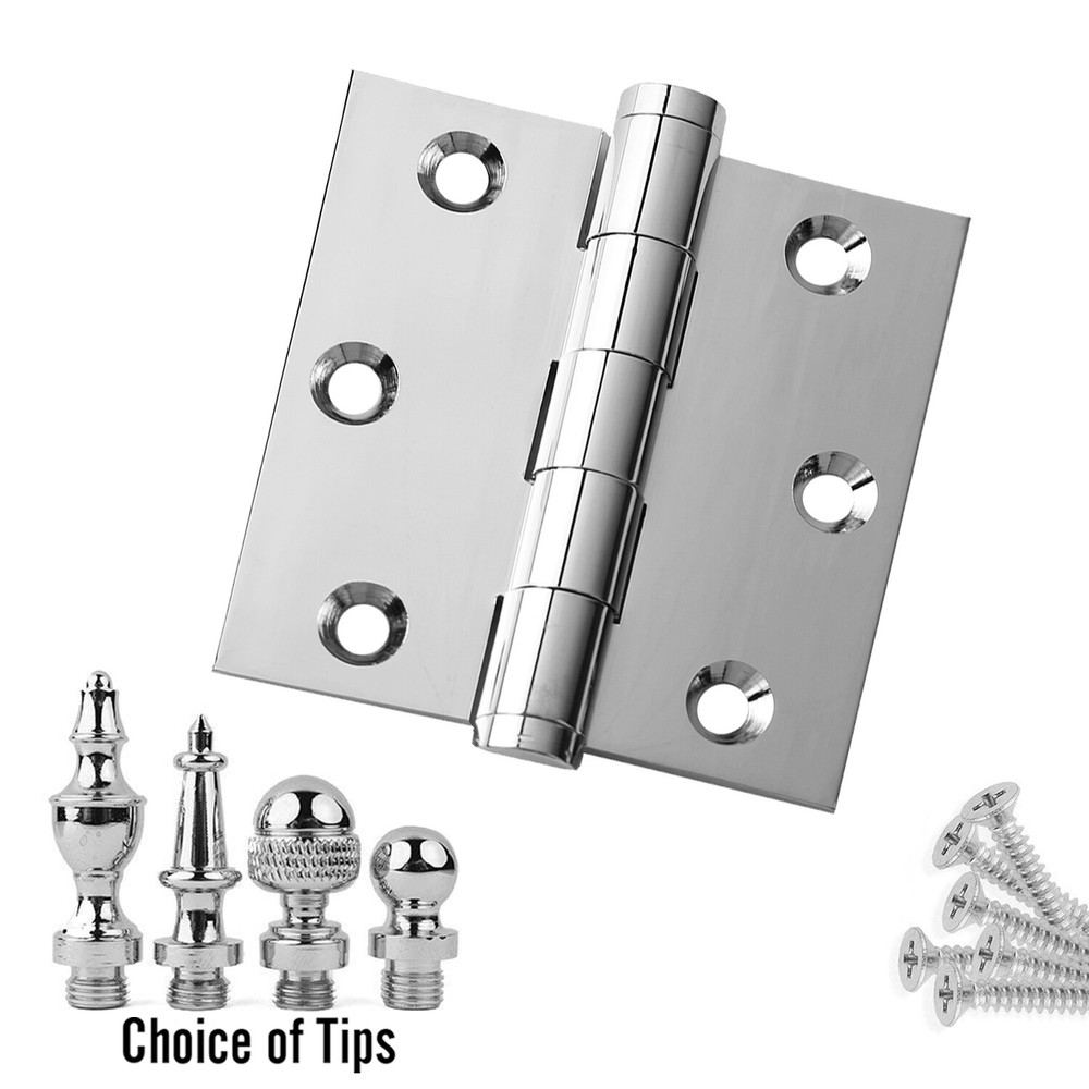 Door Hinge 3 x 3 Solid Brass Polished Chrome Architect Grade with Tips
