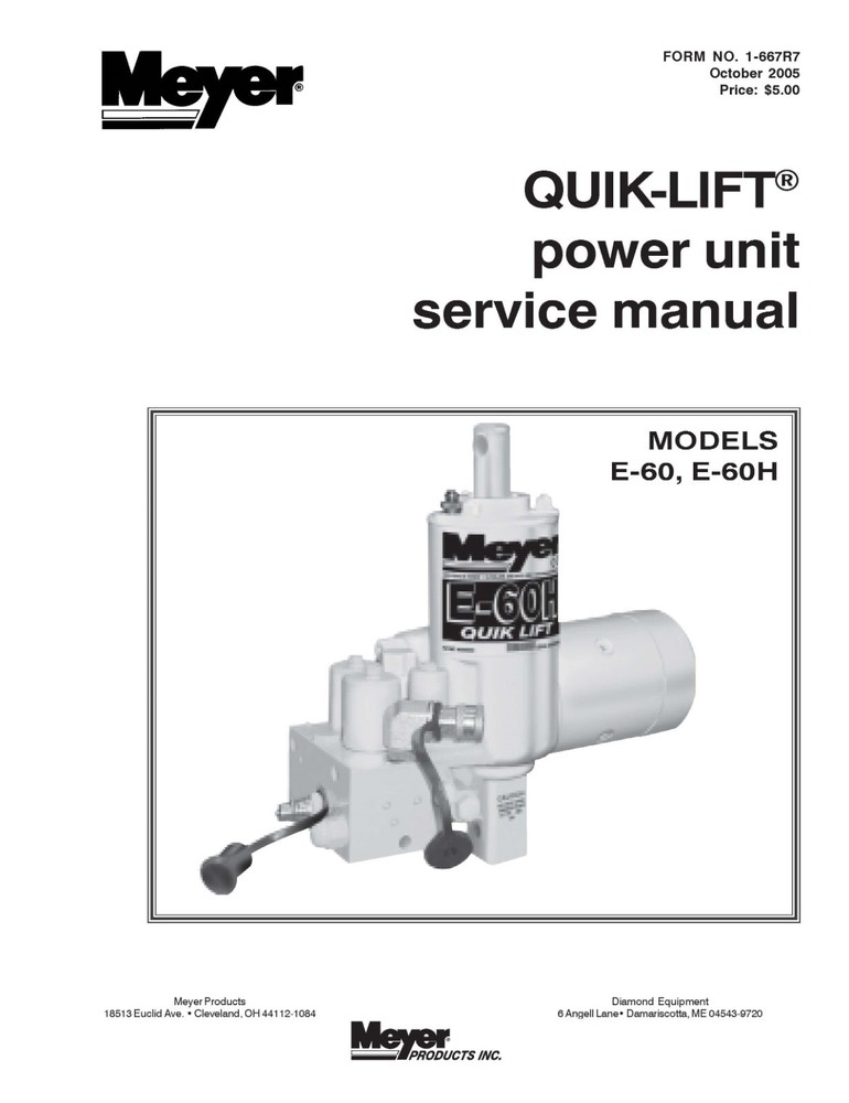 Service Manual E-60 E-60H Models Meyer Snow Plow Pump E60MP