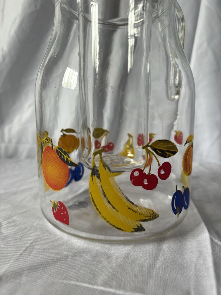 Large Vintage Glass Pitcher with Removable Ice Column | Fruit Pattern
