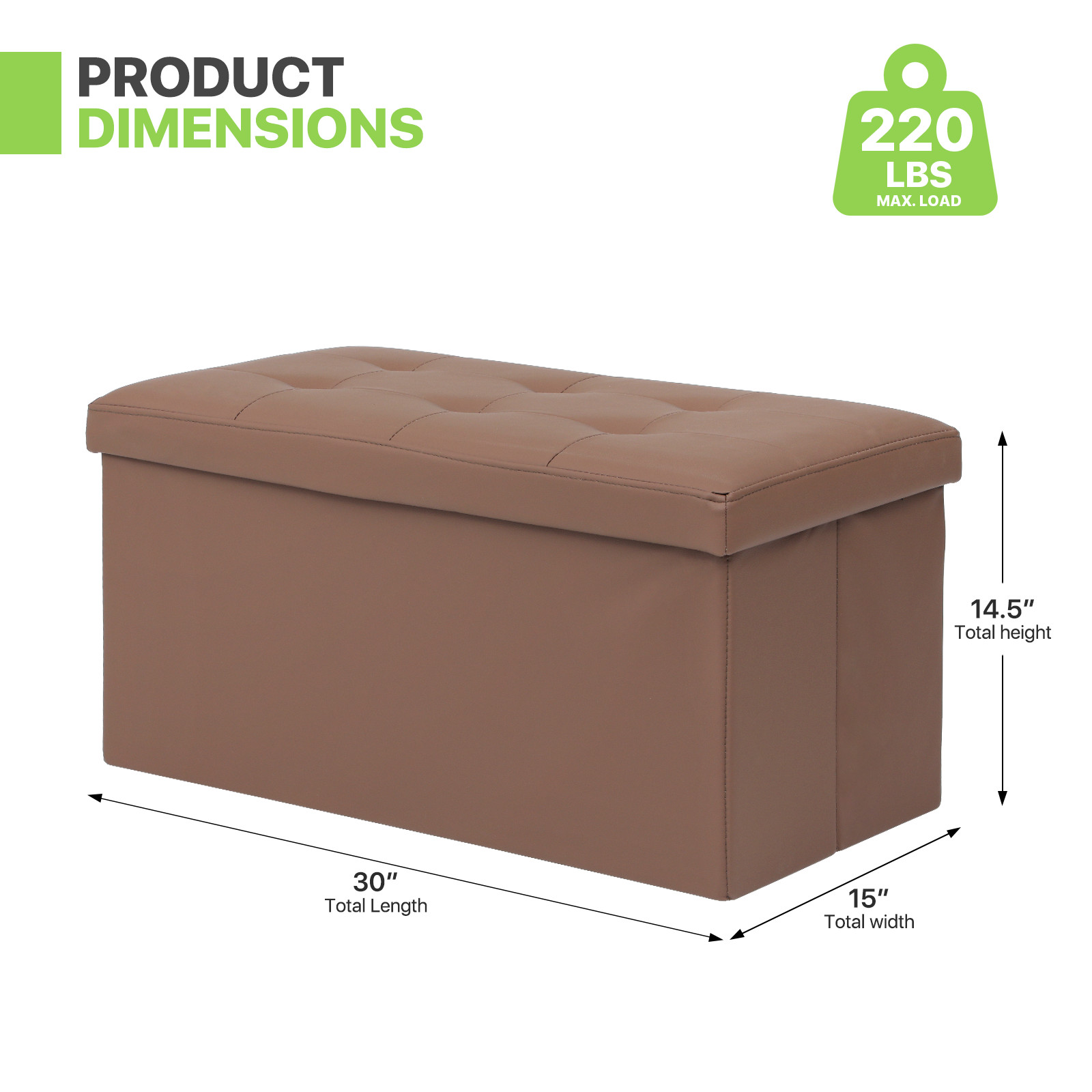 30"Lift Top Storage Ottoman Rectangular Bench Leather Upholstered Seat Footstool