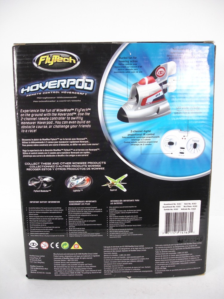 NEW WOWWEE FLYTECH HOVERPOD REMOTE CONTROL HOVERCRAFT BLUE 4162 INDOOR ONLY