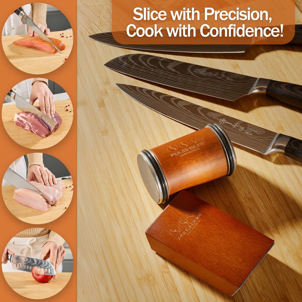 Rolling Sharpener Kit for Kitchen – Chef Sharpening Tool with 15° & 20° Magne...