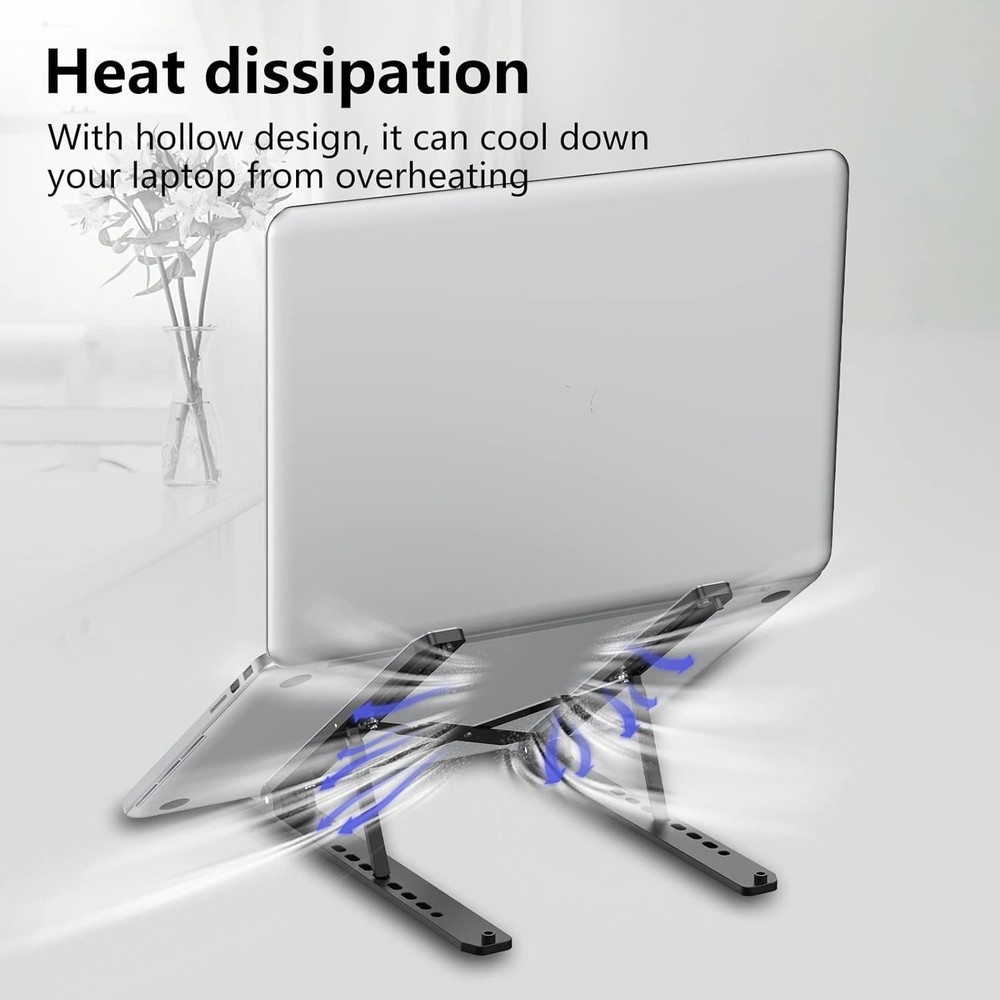Laptop Stand for Desk, Adjustable Riser ABS+Silicone Foldable Black