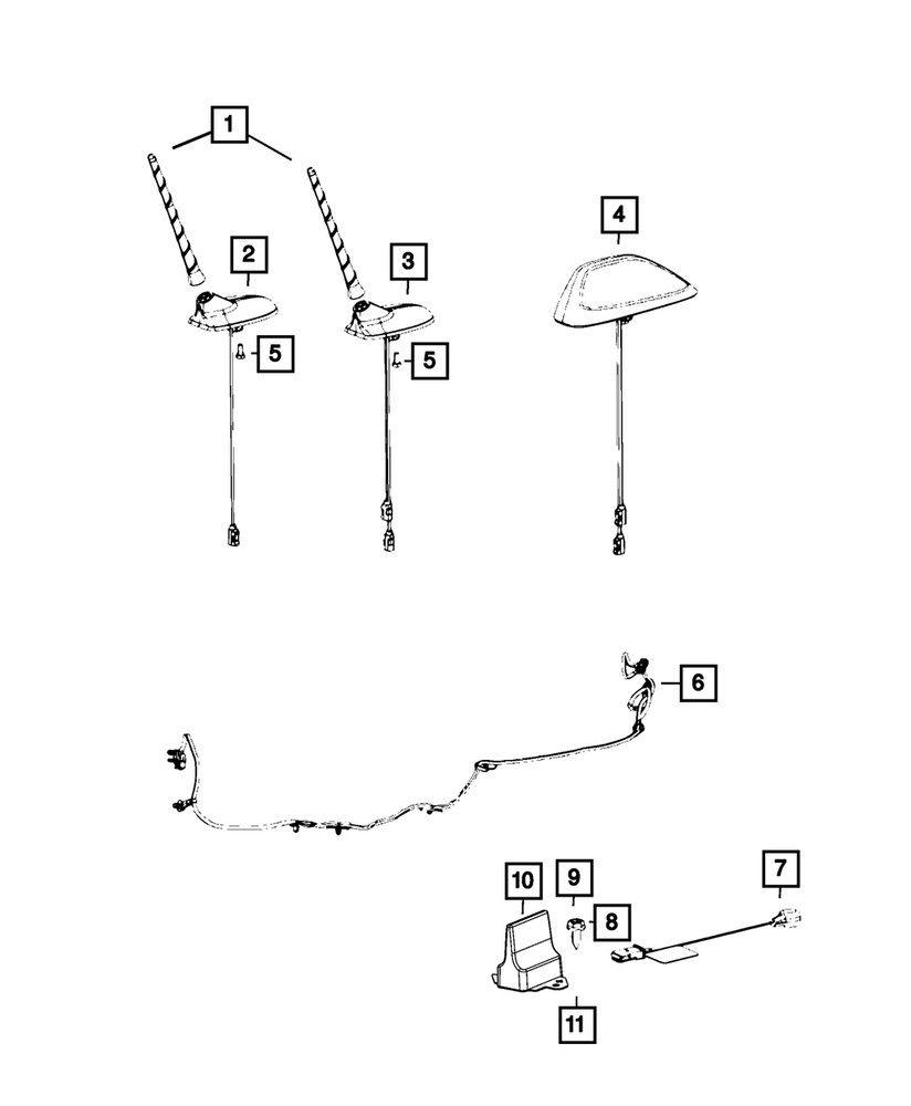 Genuine Mopar Cable & Base Assembly Antenna 68357443AA