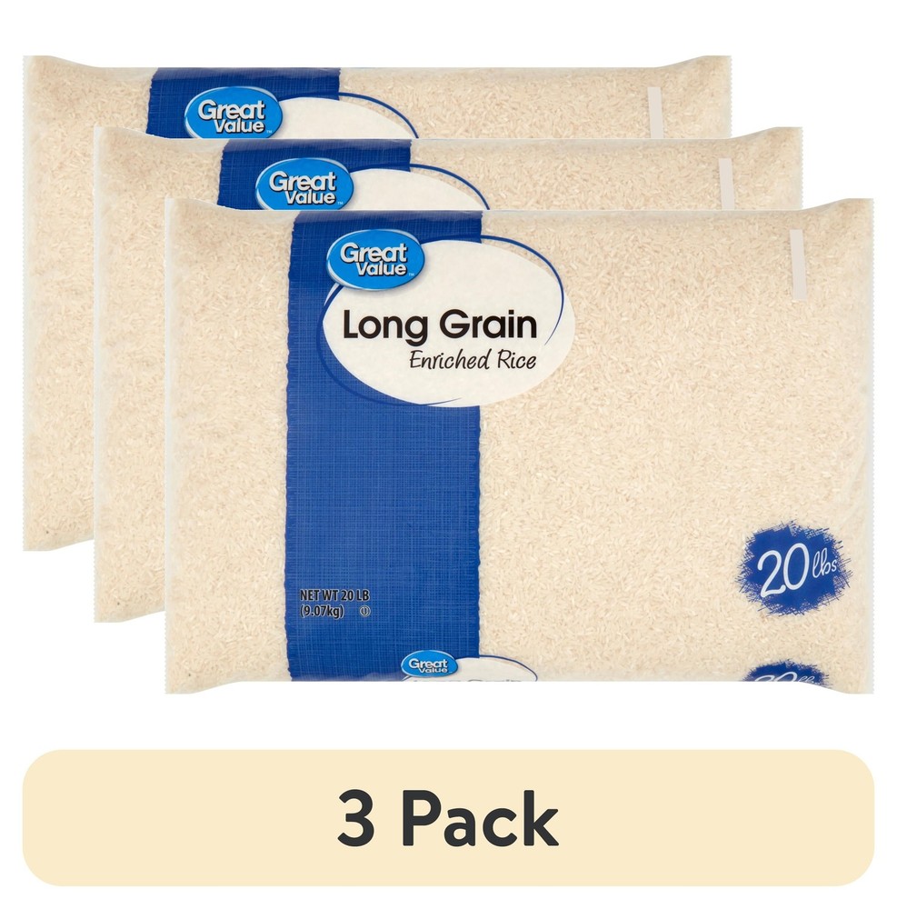 (3 pack) Great Value Long Grain Enriched Rice, 20 lb