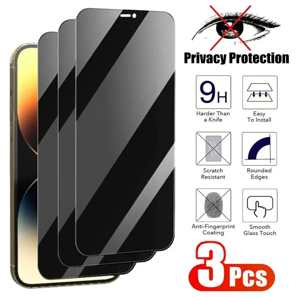 3X For iPhone 15 14 13 12 11 Pro Max XS Privacy Tempered Glass Screen Protector