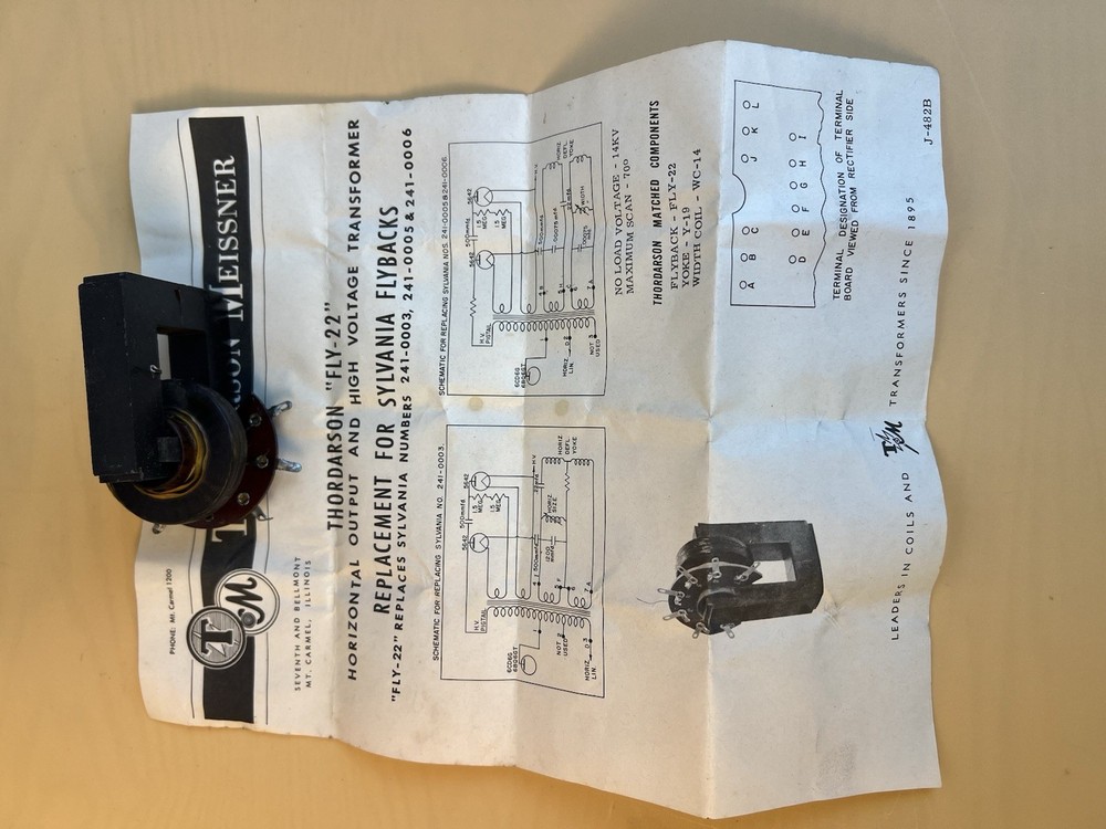 Thordarson Y-22 Horizontal Output Transformer N.O.S Untested