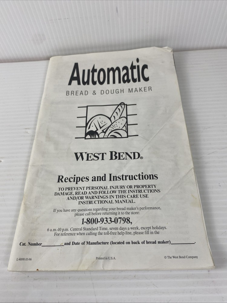 West Bend 41091R Baker’s Choice Plus Automatic Bread Maker Manual Only