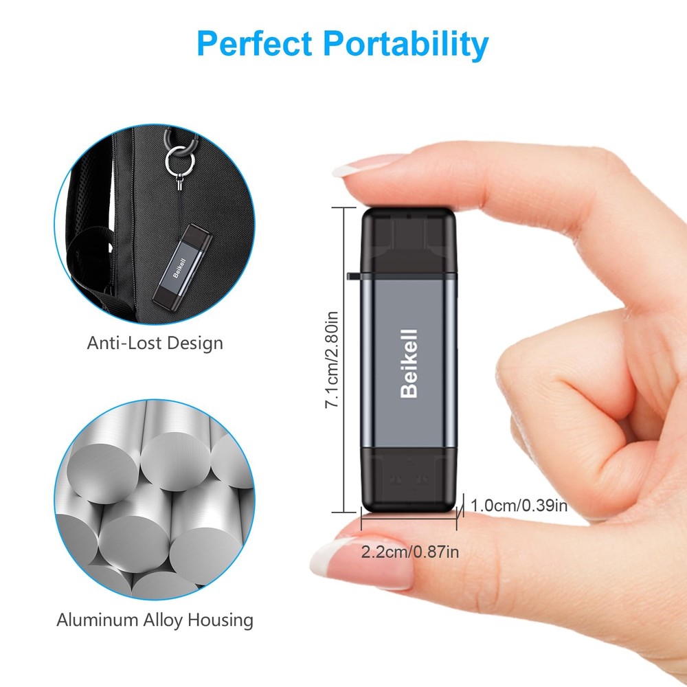 Dual USB 3.0 and USB-C Memory Card Reader - Supports SD, Micro SD, SDXC, SDHC...