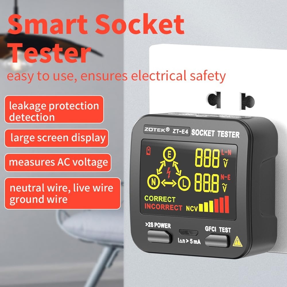Socket Tester, Plug Tester for Electrical outlets,ZT-E4, Leakage Detector wit...