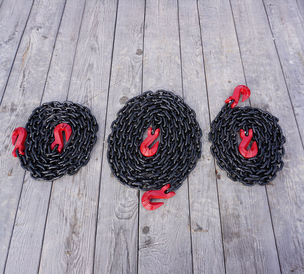 2 Pack G80 High Grade Transportation Chain w/ Grab Hooks - 3/8" x 16', 7100 l...