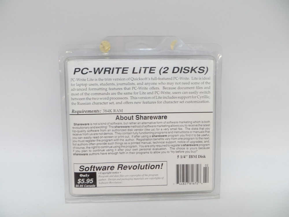 PC-Write Lite 5.25" Floppy Disk IBM vintage computer program disc