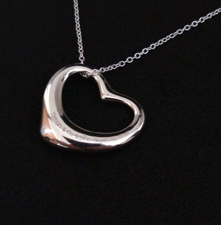 Tiffany & Co Sterling Silver 925 Elsa Peretti Open Heart Necklace Pendant
