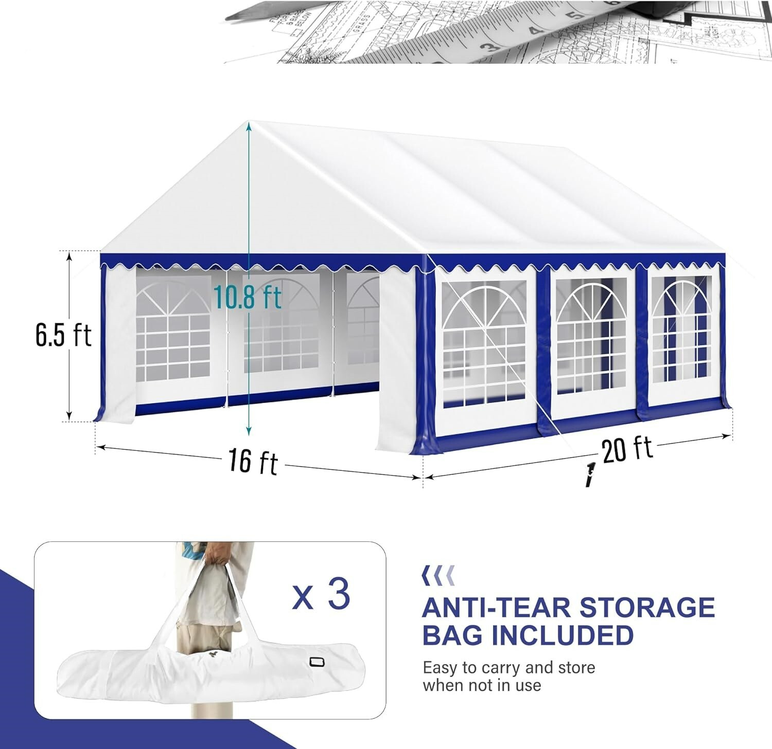 16' x20' Outdoor Commercial Party Tent Heavy Duty Wedding Canopy Gazebo Pavilion