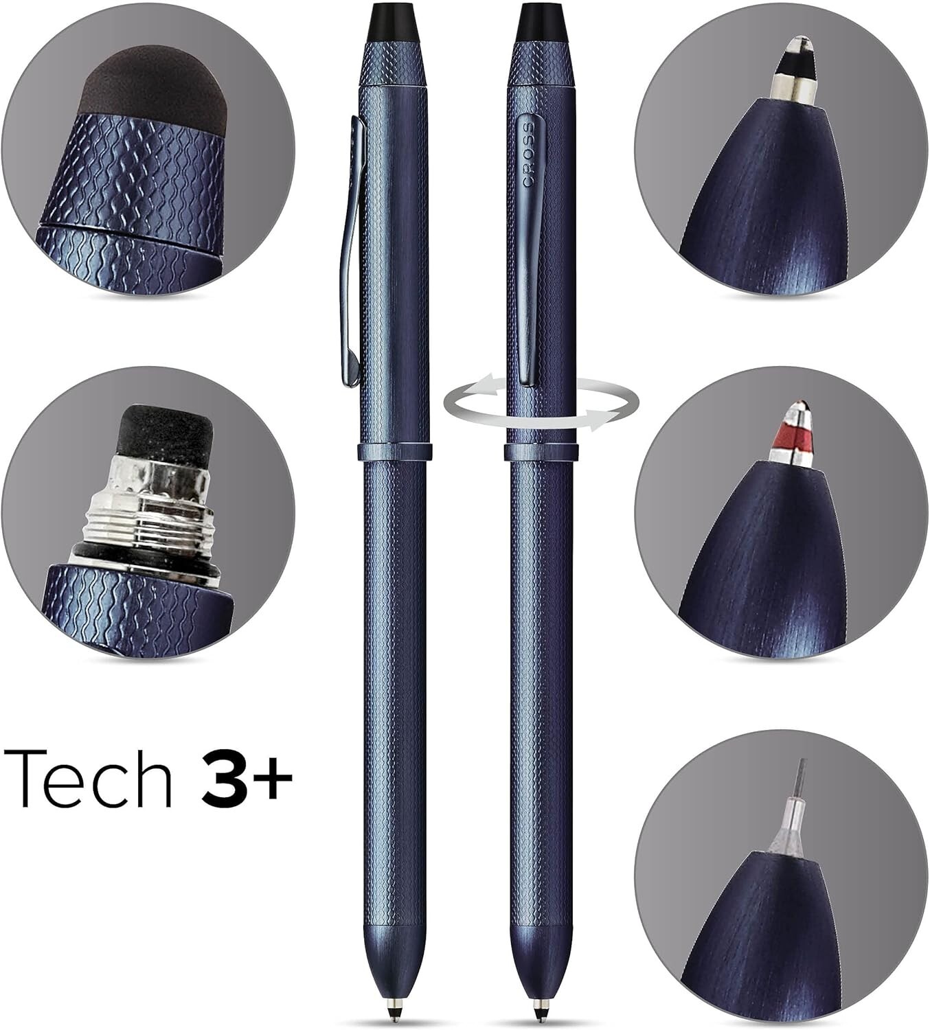 Cross Tech3+Multi-Function Ballpoint Pen with Stylus, Dark Blue (AT0090-25)