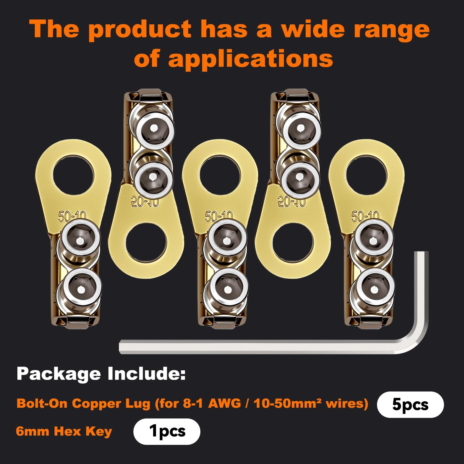 5Pcs 8-1/0AWG Heavy Duty Battery Lugs, Battery Cable Ends, Ring Terminals, Ba...