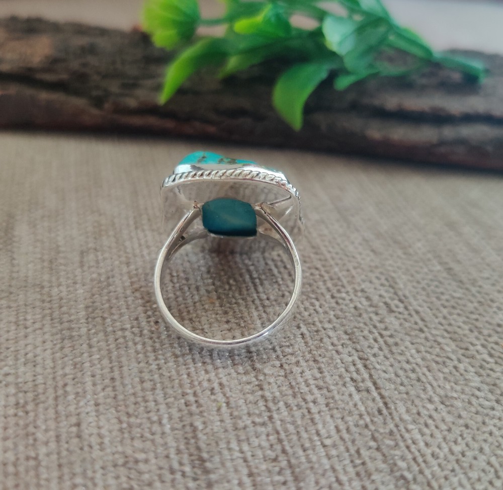 Faceted Turquoise Gemstone Ring 925 Sterling Silver Statement Handmade Ring