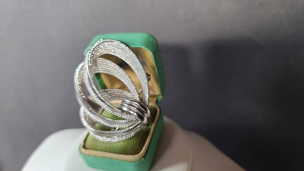 Monet Silver Triple Loop Bow Brooch