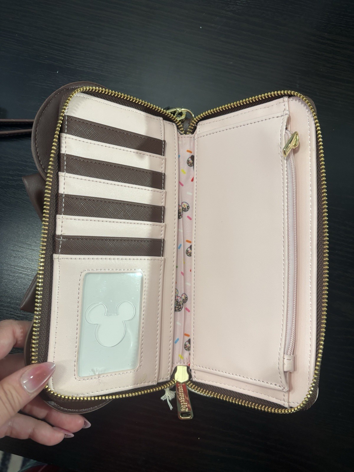 Loungefly Disney Minnie Mouse Chocolate Pink Lollipop Ears Wallet with Bow NWT