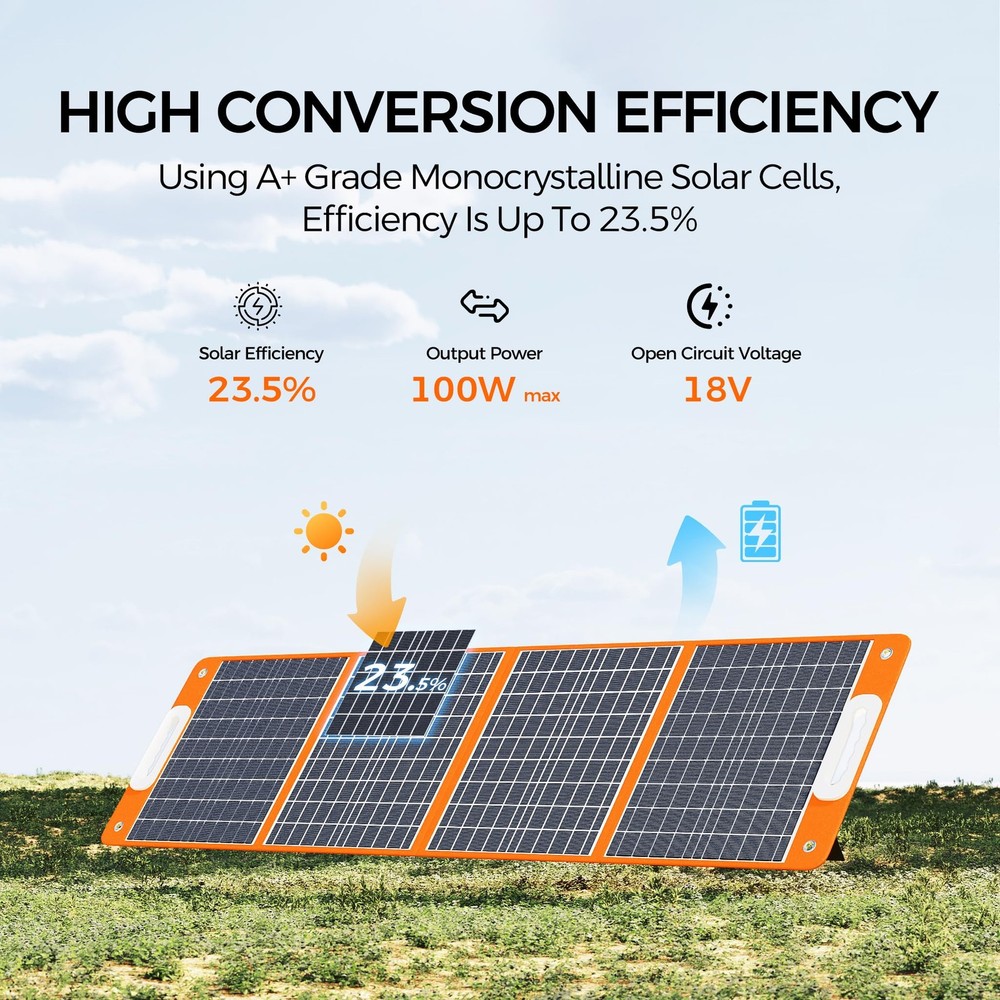 Flashfish 100W 18v Foldable Solar Panel, High-Efficiency Charger with Dc Output