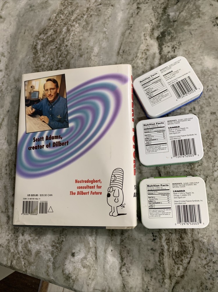 3 Dilbert IMPROVE-MINTS & Accomplish-Mints Candy Tin Box Containers & book, c9