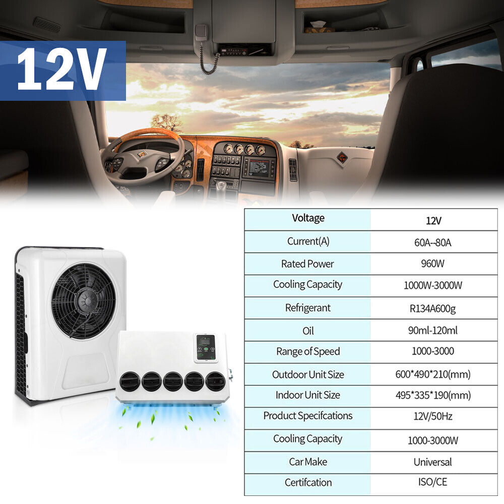Truck Cab Air Conditioner 12000 BTU 12V Split AC Fits Semi Trucks Bus RV Caravan