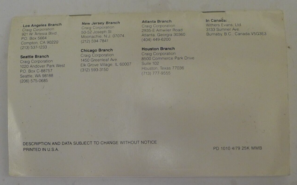 Craig M100 Electronic Translator - Case, Manual & Insert ONLY