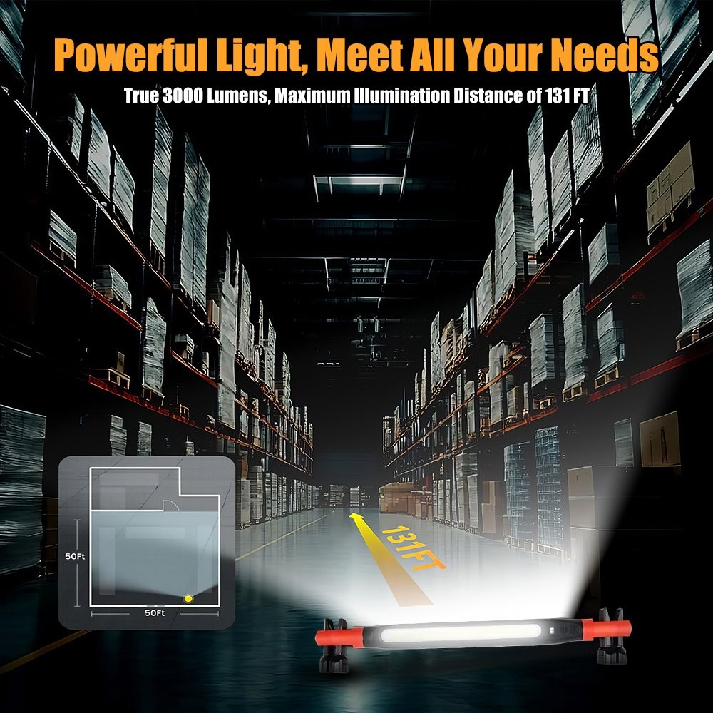 3000LM LED Work Light Rechargeable Magnetic Underhood Work Light with Hooks