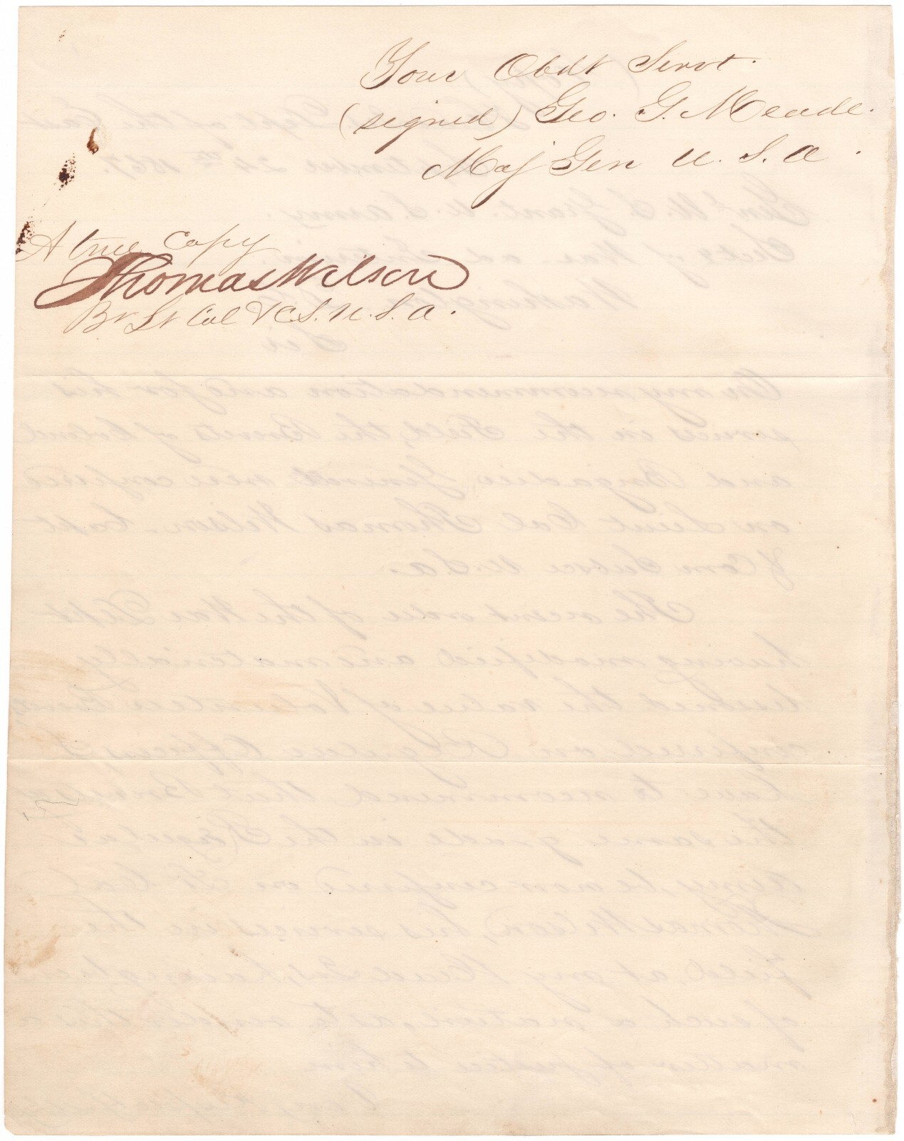 Letter from George Meade to Ulysses S Grant Appointing Antietam Hero as General