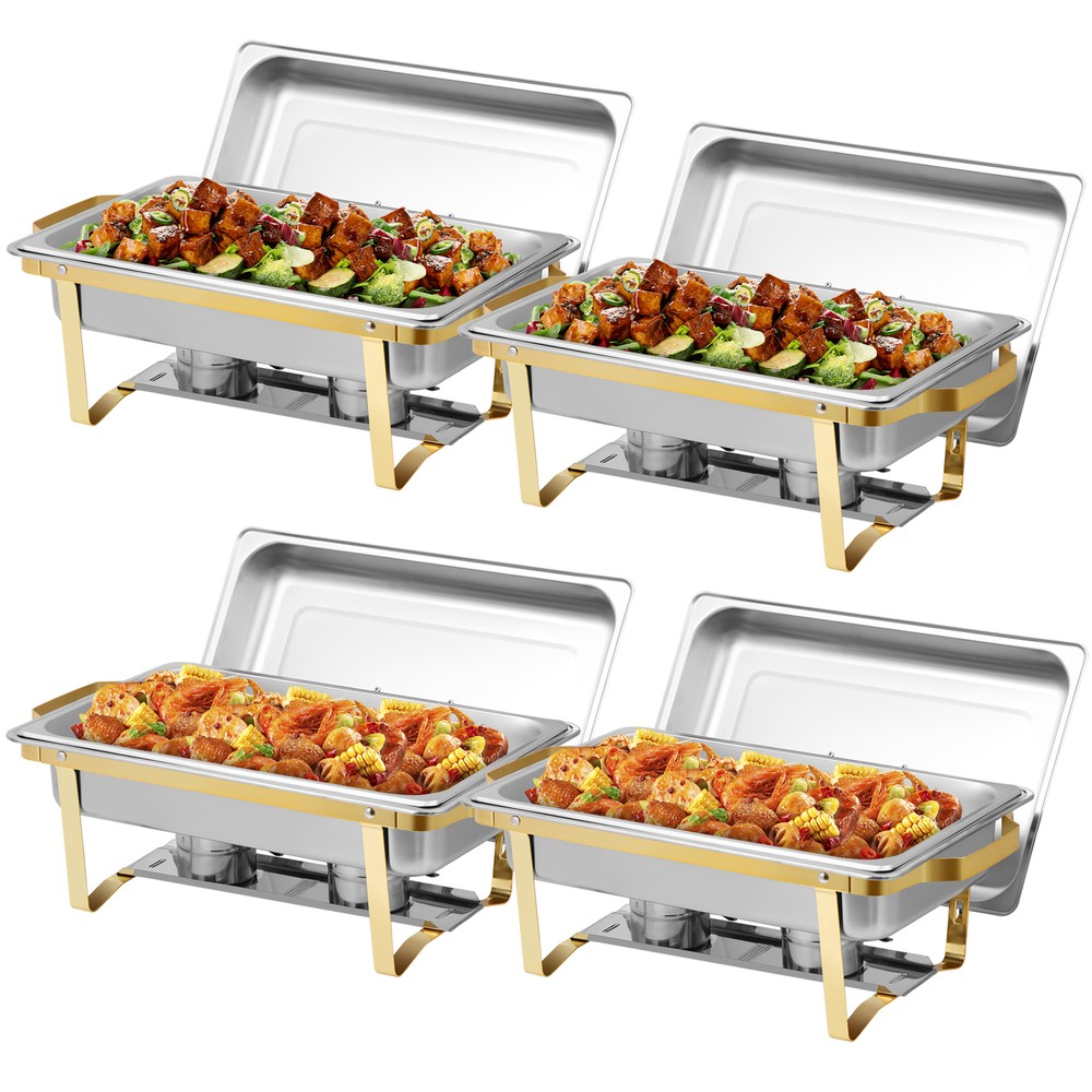 8X Rectangular Chafing Dish Buffet Set Elegant Gold and Silver with Complete Set