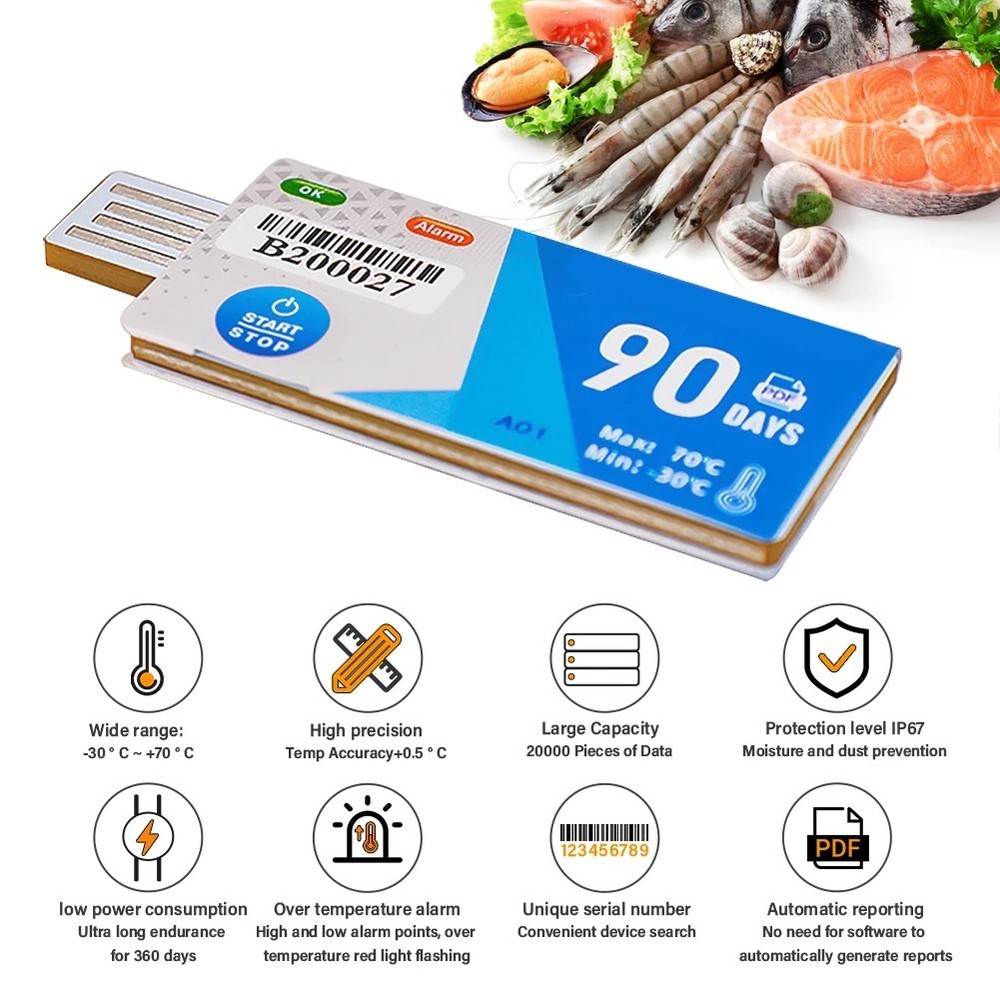 90 Days USB Interface Temperature Logger Data Logger for Warehouse Storage5675