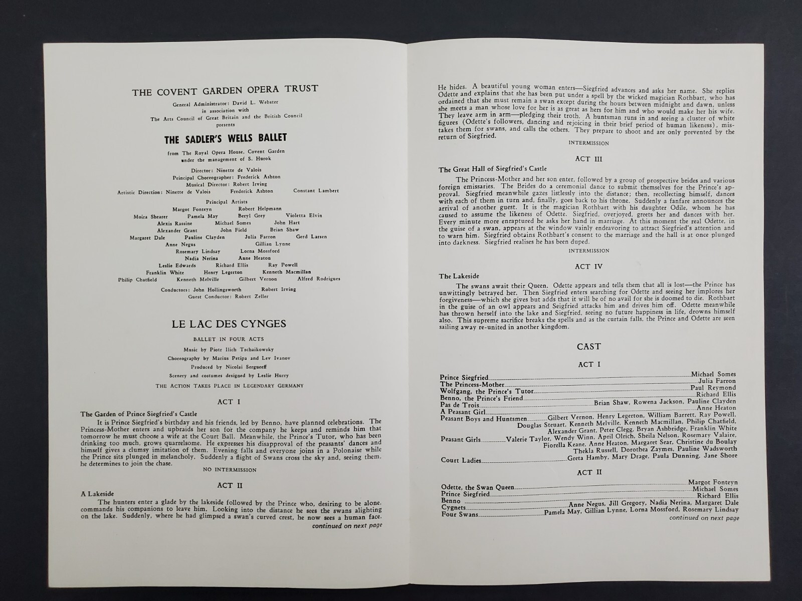1950 Atlanta GA Music Club Sadler's Wells Ballet Le Lac Des Cygnes Vtg Program