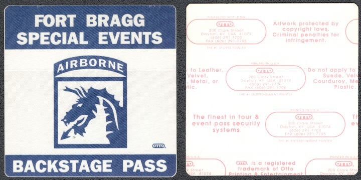 Fort Bragg Special Events OTTO Cloth Backstage Pass