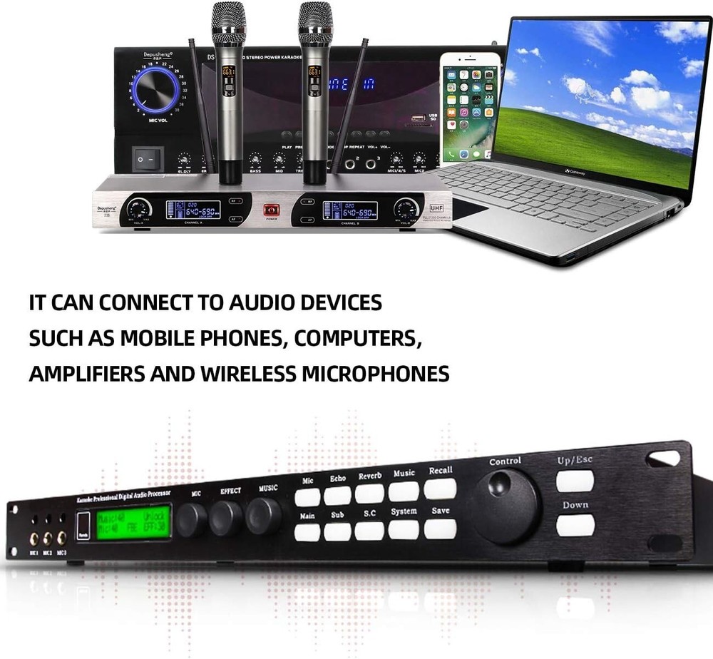High-Quality Karaoke Audio Processor with 3 Microphone Channels and EQ Control=