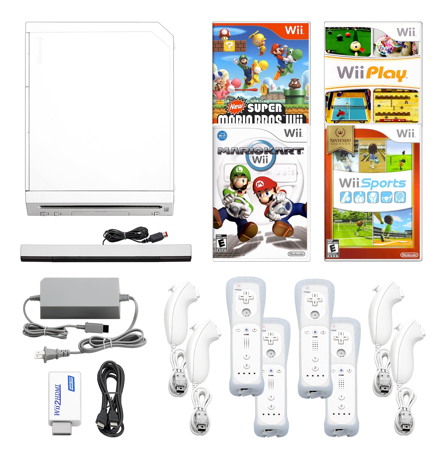 Nintendo Wii Console HDMI + Pick 1-4 Voomwa Remotes, Wii Sports, Mario & More