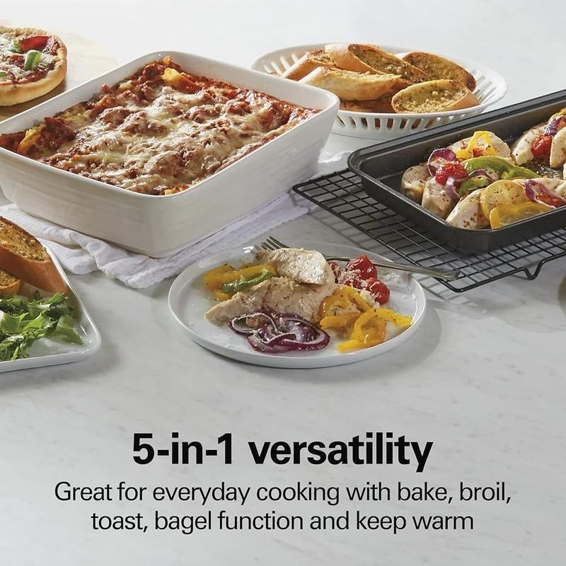 4 Slice Toaster Oven W/ Baking Broiling Toasting Keep Warm & Automatic Shutoff
