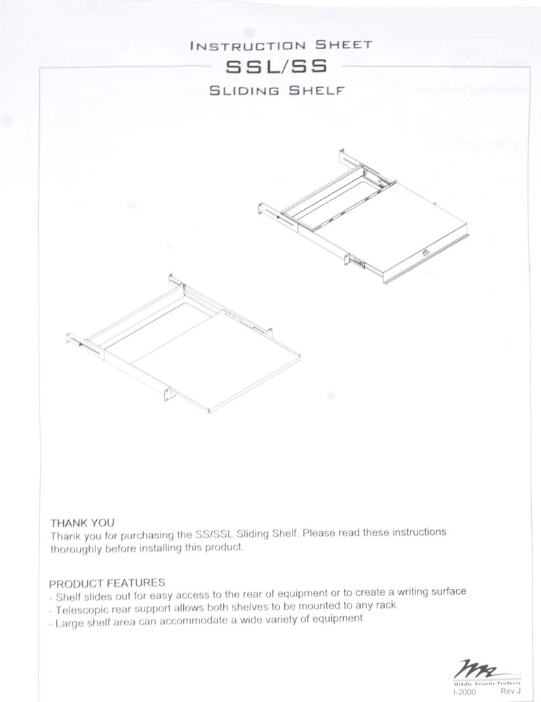 New MIddle Atlantic SS Locking Sliding Rack Mount Shelf