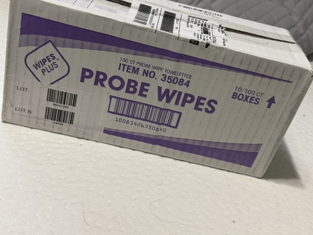 WipesPlus 35084 Probe Wipes, Thermometer Sanitizing Wipes 100/Box, 10 Boxes