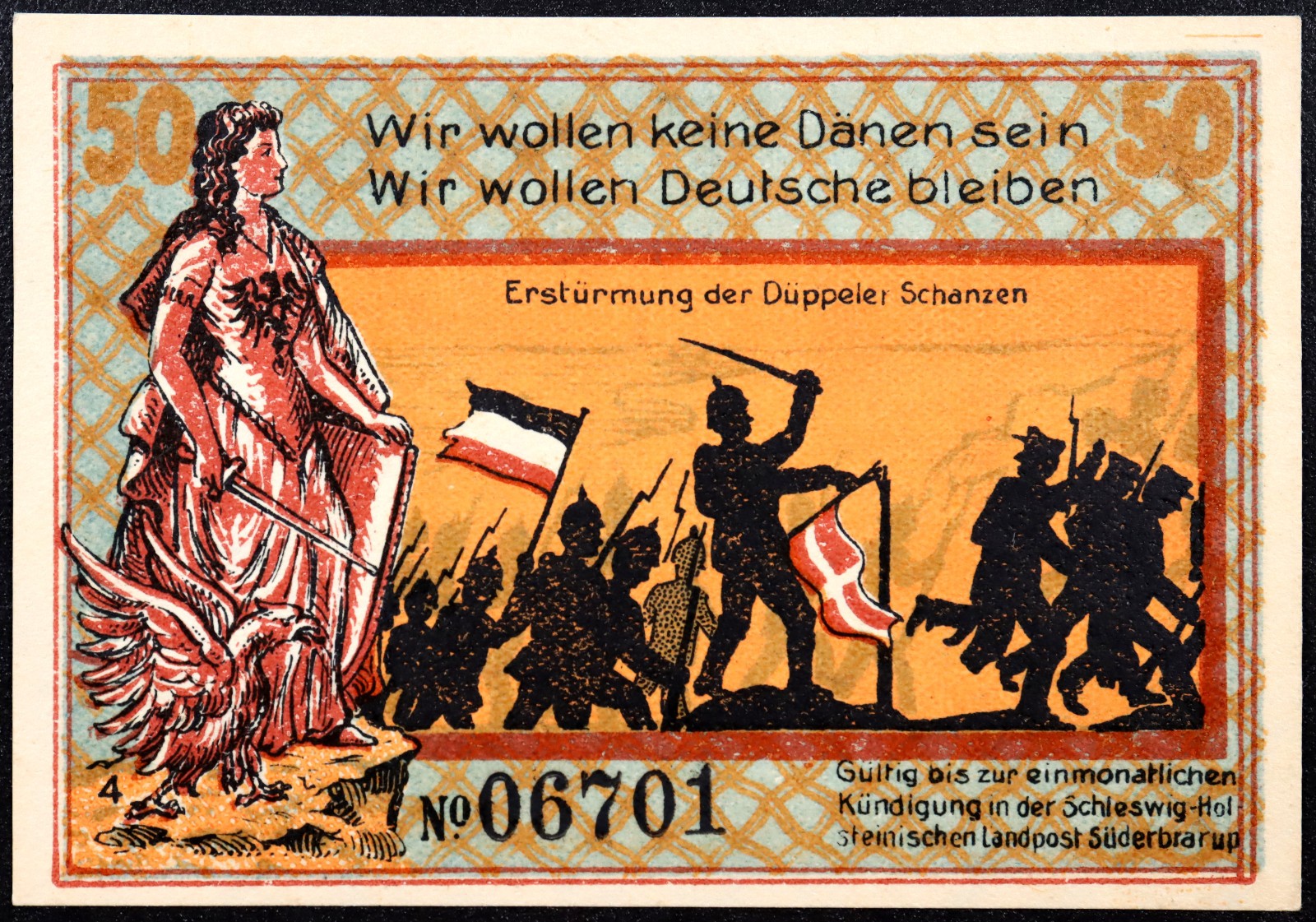 SÜDERBRARUP 1921 "We Don't Want to be Danes" 50 Pfennig #4 German Notgeld