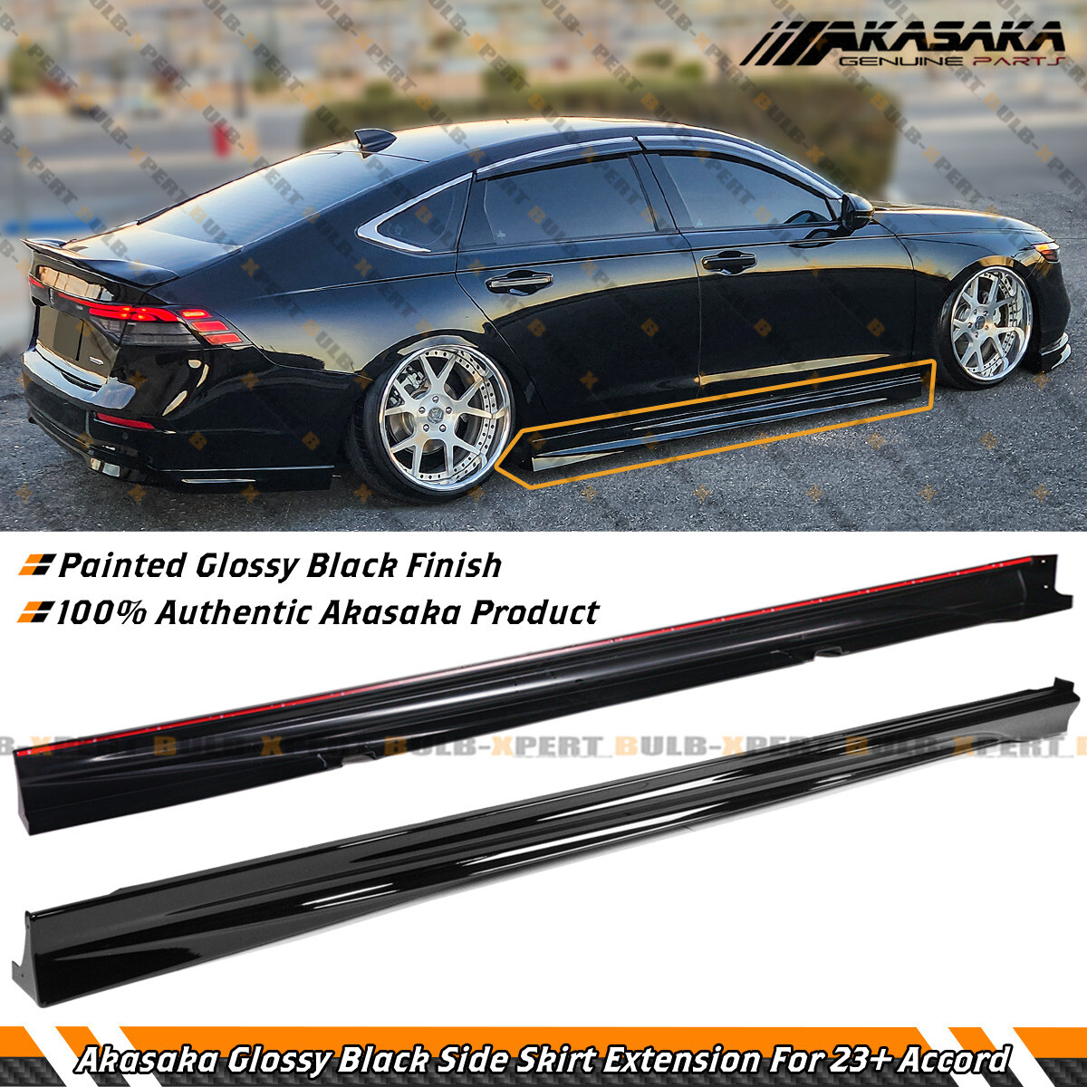 For 2023-2026 Honda Accord Akasaka JDM Gloss Black Add On Side Skirt Extensions